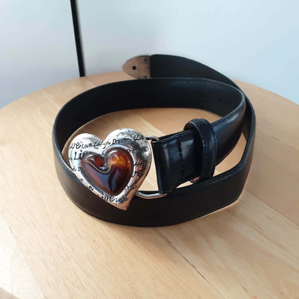 Brighton Black Leather Belt with Heart Buckle
